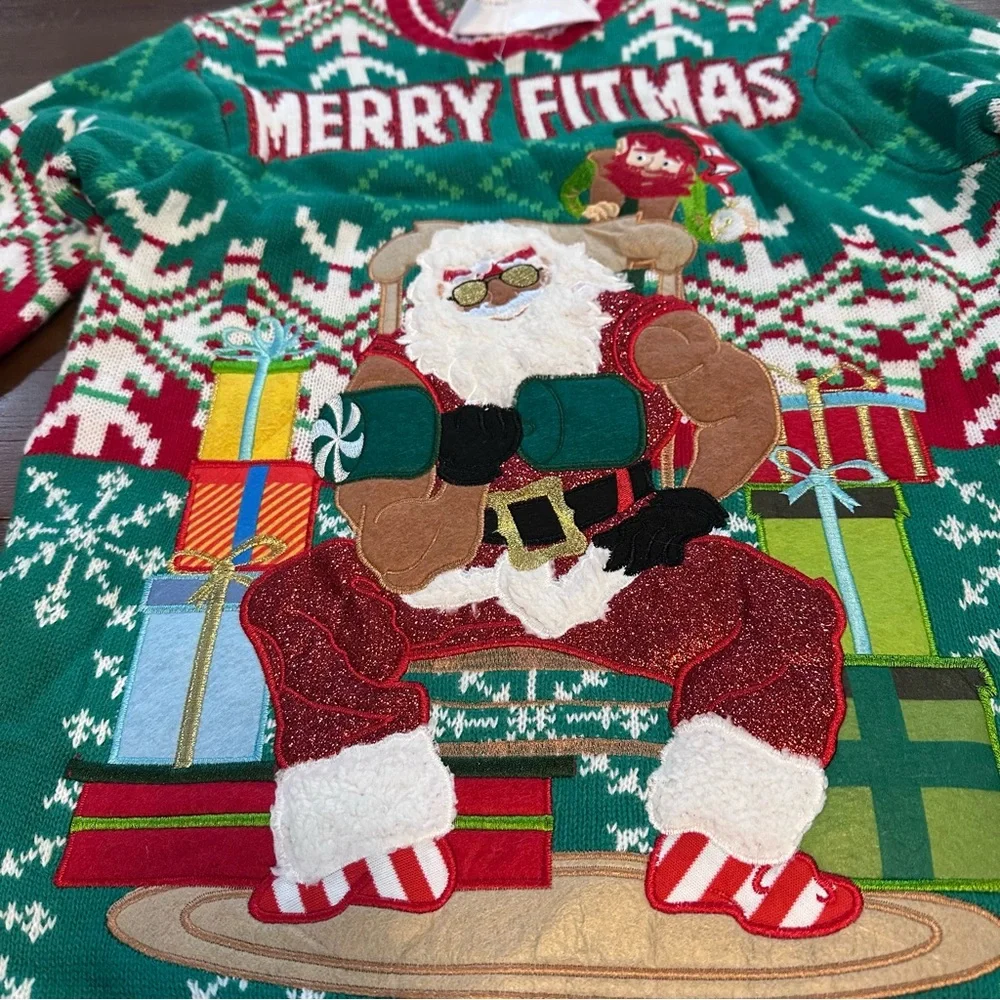 Blizzard‎ Bay Merry Fitmas Ugly Christmas Sweater Santa Lifting men’s size Small